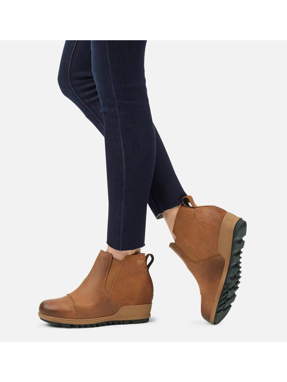 Sorel Evie Pull-On Wedge Booties Brown Waterproof Leather Suede Womens Size 9.5